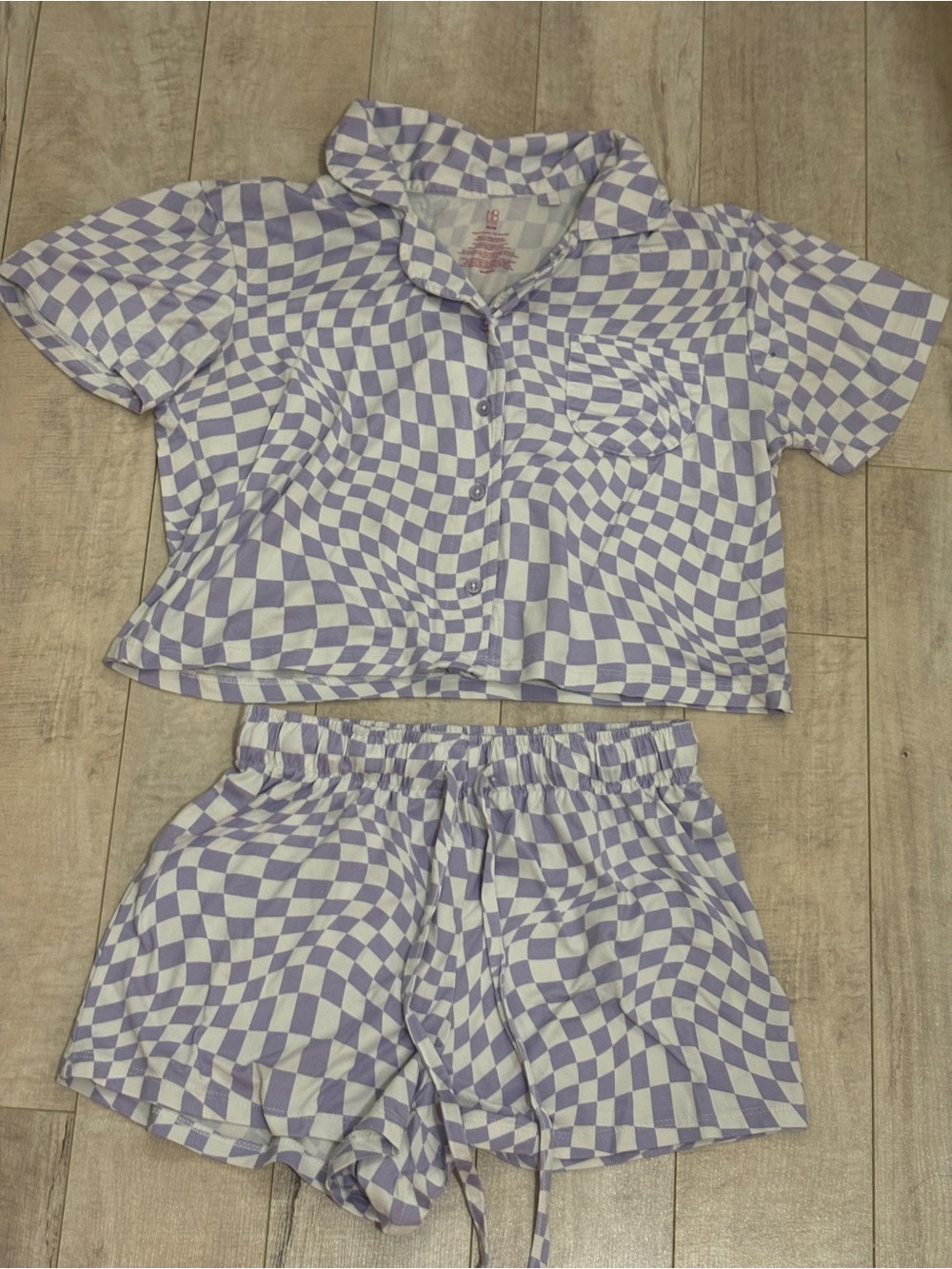 NOBO Lavender & White Checkered Short Sleeve Pajama Set
